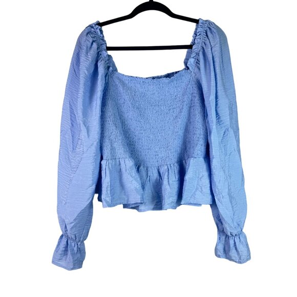 🟣 Forever 21 Womens Blue Puffy Blouse Long Sleeve Size 1X - Picture 2 of 6